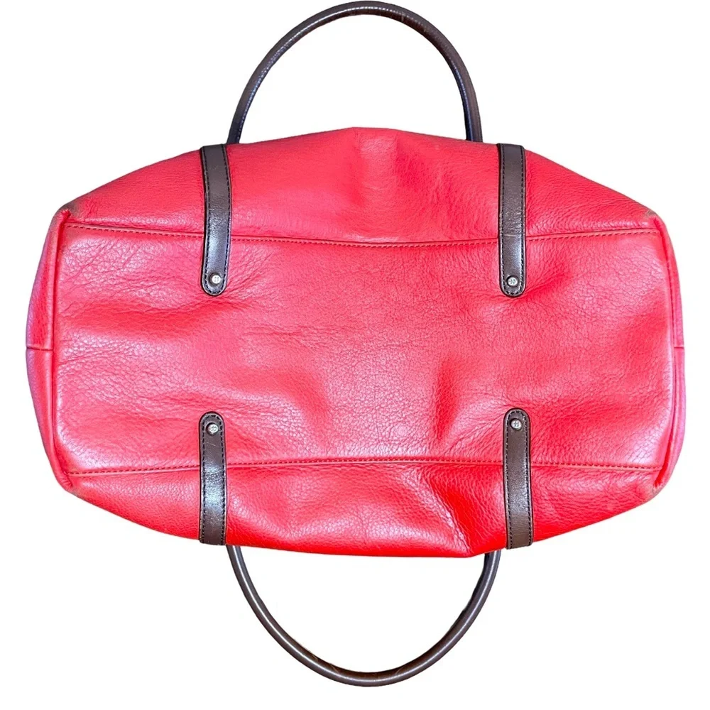 Kate Spade Pebbled Leather Satchel Red Brown Trim Medium